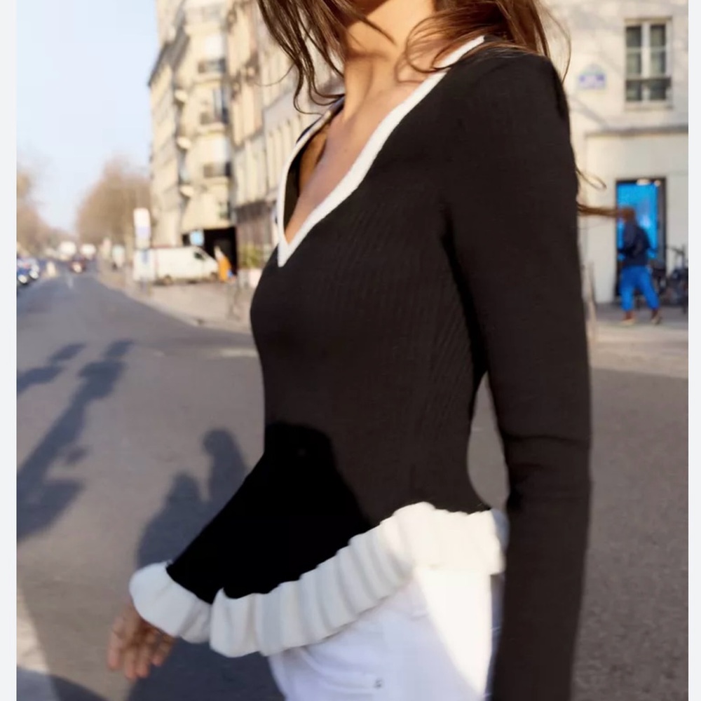Zara Black and White Ribbed Sweater